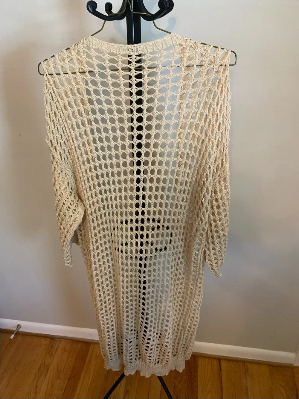 Beige Crochet Swim Cover-Up Duster